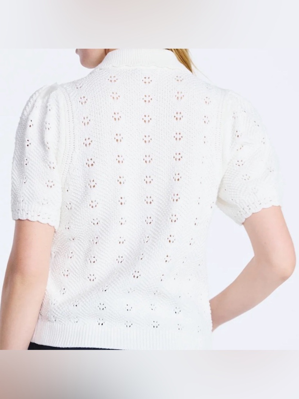 Women's White Short-Sleeve Knit Button-Down Cardigan - Picture 2 of 16